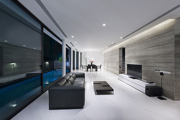 Sala minimalista e moderna com gesso