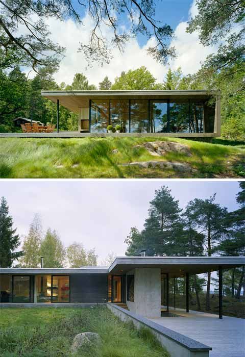 Casas modernas térreas com muito vidro 